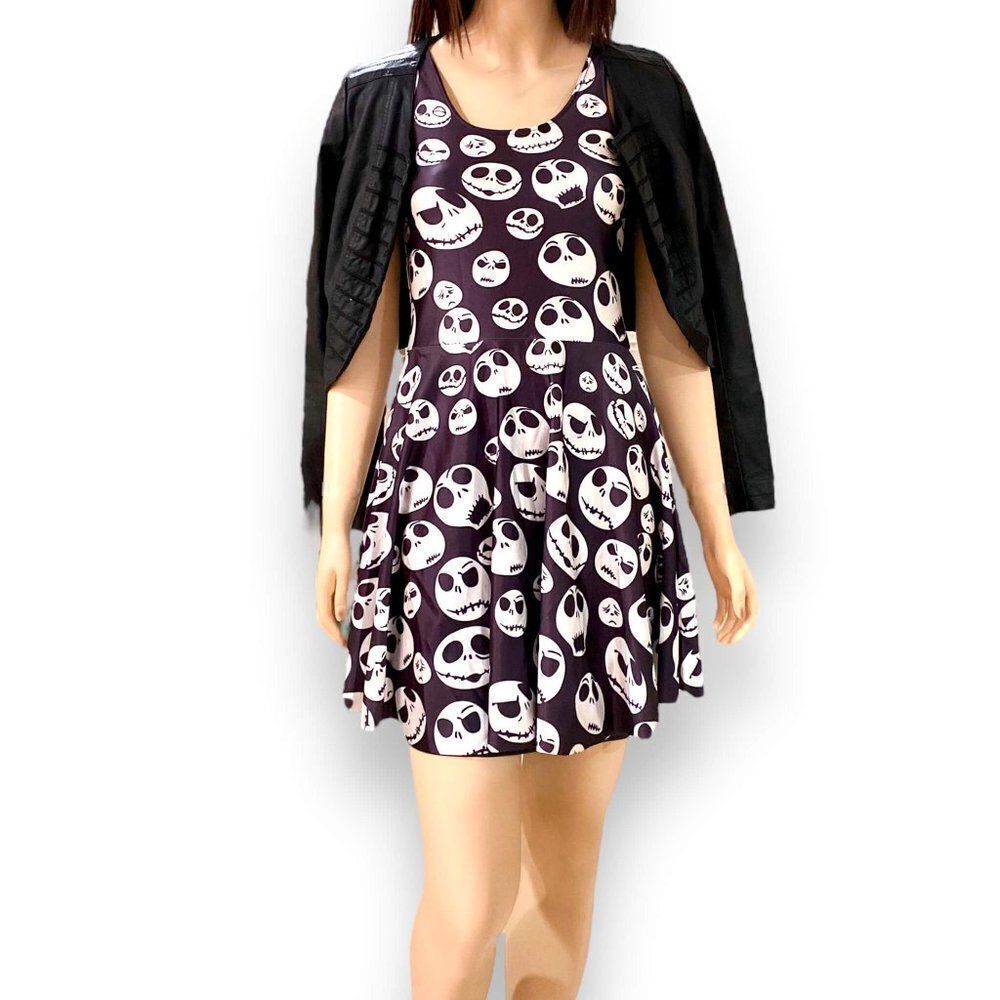 Sleeveless Black White Skulls Skater Summer Mini Dress NEW